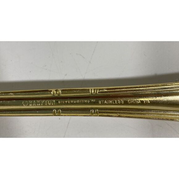 Vintage Hampton Silversmiths Gold Serving Silverware Set Salad Spoons Spatula - Picture 8 of 9